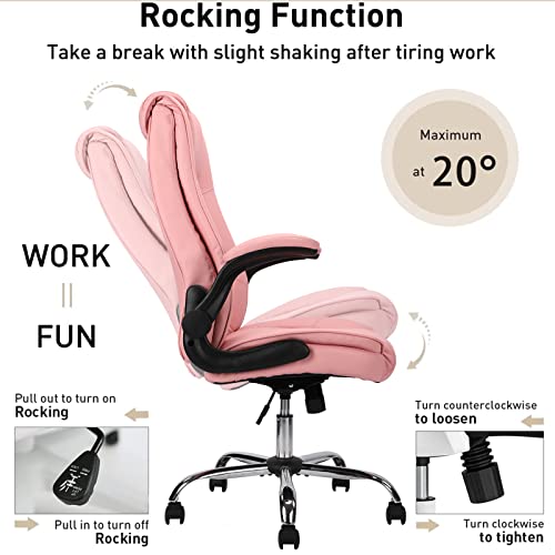 High Back Executive Office Chair, Posture Ergonomic PU Leather Office Chair. Computer Desk Chairs with Padded Flip Adjust Armrests, Adjustable Tilt Lock, Swivel Rolling Chair for Adult Working Study