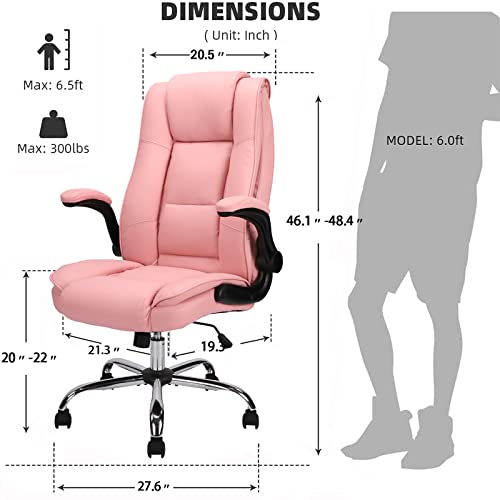 High Back Executive Office Chair, Posture Ergonomic PU Leather Office Chair. Computer Desk Chairs with Padded Flip Adjust Armrests, Adjustable Tilt Lock, Swivel Rolling Chair for Adult Working Study