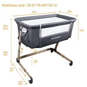 Mumeasy Newborn Baby Bedside Bassinet - Adjustable Portable Bedside Sleeper with Wheels & Storage Basket for Infant | Newborn Baby Boy & Girl