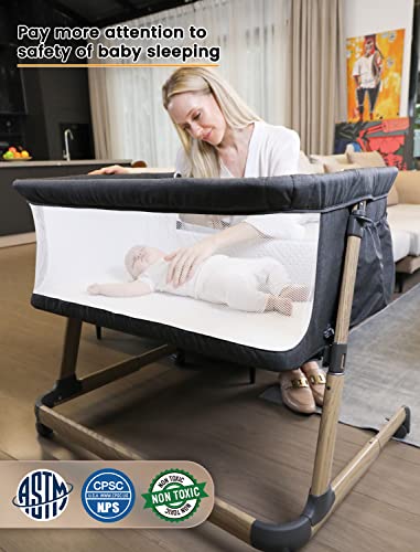 Mumeasy Newborn Baby Bedside Bassinet - Adjustable Portable Bedside Sleeper with Wheels & Storage Basket for Infant | Newborn Baby Boy & Girl