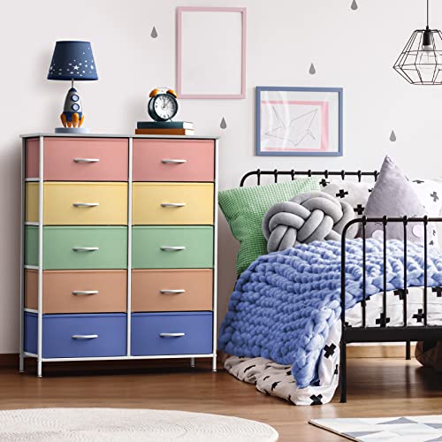 Sorbus Kids Dresser with 10 Drawers - Storage Unit Organizer Chest for Clothes - Bedroom, Kids Room, Nursery, & Closet - Steel Frame, Wood Top & Handles, and Easy Pull Fabric Bins