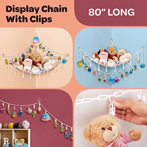 ParentsEasy Macrame Stuffed Animal Hammock & Net – Cotton Toy & Pet Hanging Plushie Storage with Screw-In & Adhesive Hooks – Stuffed Animal Hammock, Plastic Chain, & Clips – Toy Net Plush Storage