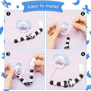 4Pcs Silicone Pacifier Clip for Babies Infant Animal Teething Soothie Toy Panda Dinosaur Elephant Raccoon Pacifier Clip Babies Teethers Clips for Baby Shower Birthday Keepsake Christmas New Year Gift