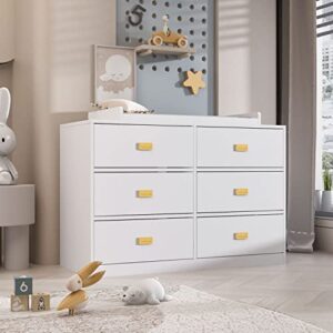 didugo nursery dresser changing table dresser with 6 drawers, gold metal handles, for nursery room white (45.1" w x 18.9" d x 32.9" h)