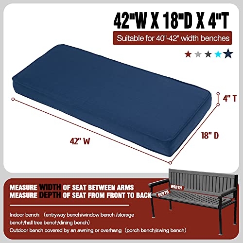 Sundale Outdoor Waterproof Olefin Bench Cushion, Outdoor/Indoor Durable Thicken Pad with Adjustable Straps, Patio Garden Sofa Settee Couch Loveseat Cushion (Dark Blue, 42" W x 18" D x 4" T)