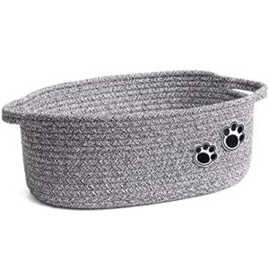 HiChen Small Cute Decorative Basket, Toy Basket for Dogs, Cats, Baby Nursery Storage Basket for Towels, Diapers, Woven Rope Basket for Shelf, 12 x 8 x 5 inches, Grey