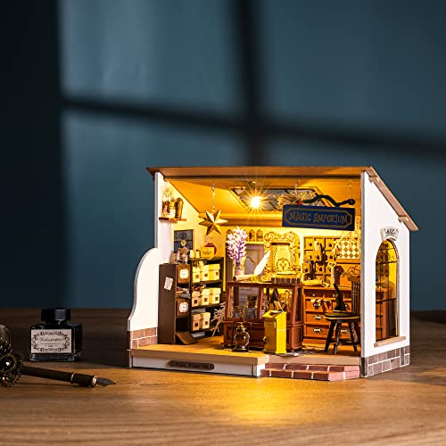 Rolife DIY Miniature House Kits, Tiny House for Adults to Build, Mayberry Street Miniature Model Kits with Lights, DIY Crafts/Birthday Gifts/Home Decor for Family and Friends (Kiki's Magic Emporium)