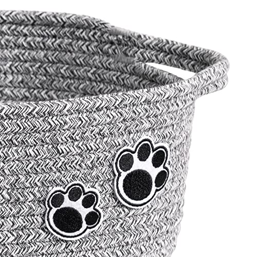 HiChen Small Cute Decorative Basket, Toy Basket for Dogs, Cats, Baby Nursery Storage Basket for Towels, Diapers, Woven Rope Basket for Shelf, 12 x 8 x 5 inches, Grey