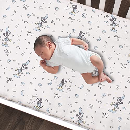 Lambs & Ivy Disney Baby Moonlight Mickey Mouse Fitted Crib Sheet - White