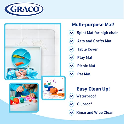 Graco Under High Chair Mat - Clear, Waterproof & Washable Plastic Food/Spill Catcher - 50" Eating, Painting & Art Floor Cover