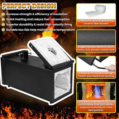 Portable Propane Gas Forge Double Burner 2600°F/1425℃ Large Capacity Square Forging Furnace for Blacksmithing Farrier Knife Tool Making Equipment with Tong & Gloves