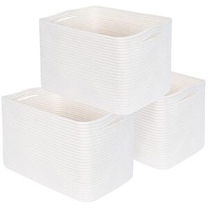 mintwood design 3-pack storage baskets for shelves, playroom and classroom storage basket, book basket, decorative storage cube bins, woven closet organizers, baby nursery baskets, creamy white