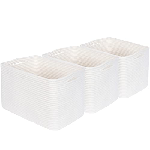 MINTWOOD Design 3-Pack Storage Baskets for Shelves, Playroom and Classroom Storage Basket, Book Basket, Decorative Storage Cube Bins, Woven Closet Organizers, Baby Nursery Baskets, Creamy White