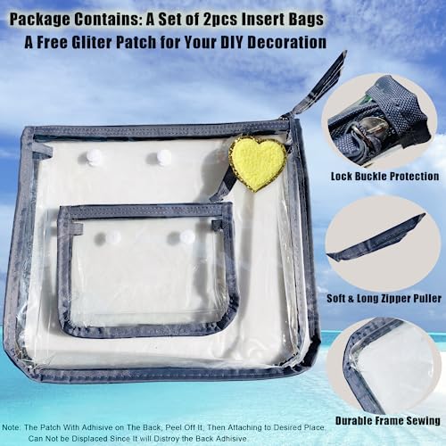 Clear Zipper Insert Bags for Beach Bag, Travel Organizer Storage Inner Pouch, Pop in Kinds of EVA Waterproof Beach Tote Bag(Grey Set of 2)