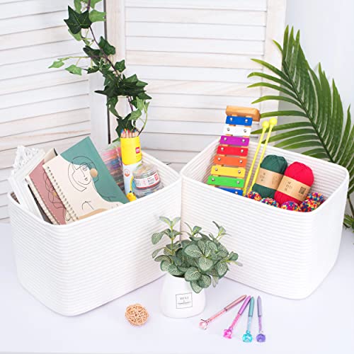 MINTWOOD Design 3-Pack Storage Baskets for Shelves, Playroom and Classroom Storage Basket, Book Basket, Decorative Storage Cube Bins, Woven Closet Organizers, Baby Nursery Baskets, Creamy White