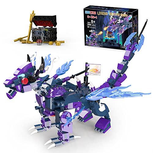 EDUCIRO 3in1 Legendary Dragon Building Toy Set for Kids Ages 6+ (375 Pieces), Featuring Fly Dragon - Kylin and 2 Battle Ninja Knights and a Treasure Chest