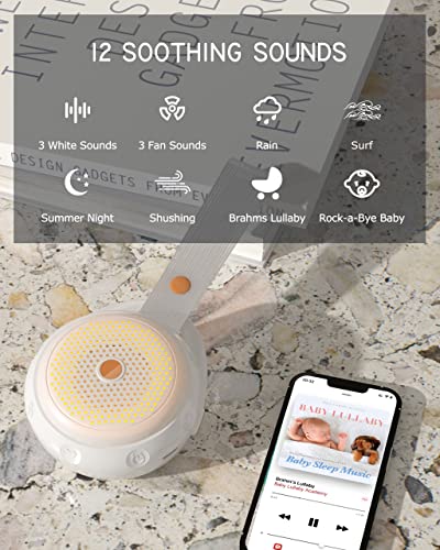 Portable White Noise Machine Baby, elesories Sound Machine Baby with Nursery Night Light,12 Soothing Sounds and USB Rechargeable Travel Baby, Child Lock, Baby Sound Machine for Adults Baby Sleeping