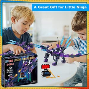 EDUCIRO 3in1 Legendary Dragon Building Toy Set for Kids Ages 6+ (375 Pieces), Featuring Fly Dragon - Kylin and 2 Battle Ninja Knights and a Treasure Chest