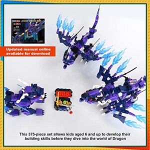 EDUCIRO 3in1 Legendary Dragon Building Toy Set for Kids Ages 6+ (375 Pieces), Featuring Fly Dragon - Kylin and 2 Battle Ninja Knights and a Treasure Chest