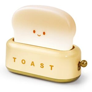 cute night light, kawaii toast night lamp for desk decor, table, baby nursery and bedroom room decor aesthetic, dimmable rechargeable toaster bread lamp gifts for teens, kids, girls and boys, yellow