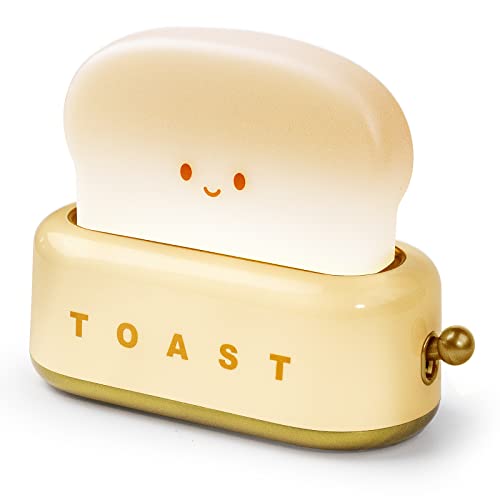 Cute Night Light, Kawaii Toast Night Lamp for Desk Decor, Table, Baby Nursery and Bedroom Room Decor Aesthetic, Dimmable Rechargeable Toaster Bread Lamp Gifts for Teens, Kids, Girls and Boys, Yellow