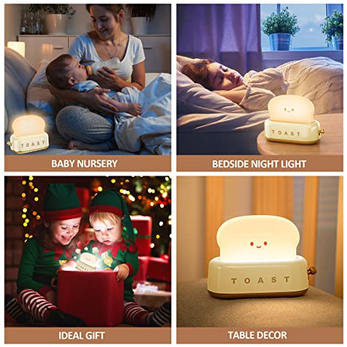 Cute Night Light, Kawaii Toast Night Lamp for Desk Decor, Table, Baby Nursery and Bedroom Room Decor Aesthetic, Dimmable Rechargeable Toaster Bread Lamp Gifts for Teens, Kids, Girls and Boys, Yellow