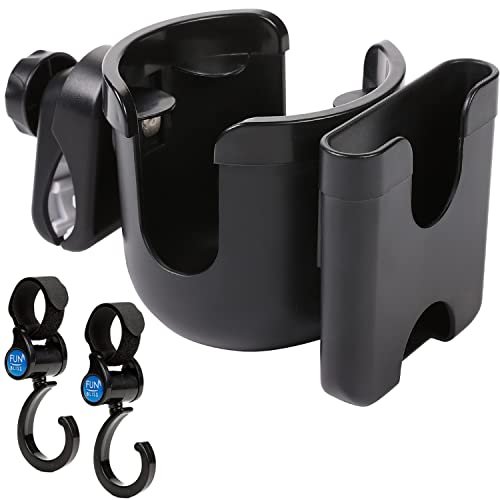 Funbliss Stroller Cup Holder with Phone Holder, Bike Cup Holder,Complimentary 2 Stroller Hooks,Cup Phone Holder for Stroller, Bike, Wheelchair, Walker, Scooter, Black