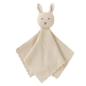 lawkul baby lovey knit cotton babe security blanket bunny comforter blankie adorable soft newborns lovies for boy girl beige