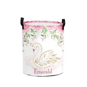 personalized watercolor fantasy floral swan waterproof laundry basket handles collapsible hamper storage basket for office bathroom
