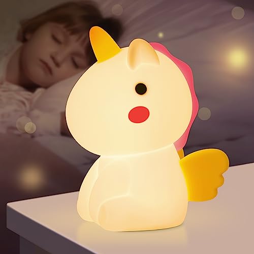 AWOFOT Unicorn Night Light for Kids, Multi-Color Kid Night Light, Rechargeable Tap Control Silicone Unicorn Night Lights for Girls Bedroom, Unicorn Lamp for Girls/Baby/Toddlers/Kids