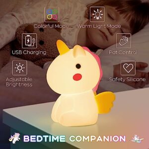 AWOFOT Unicorn Night Light for Kids, Multi-Color Kid Night Light, Rechargeable Tap Control Silicone Unicorn Night Lights for Girls Bedroom, Unicorn Lamp for Girls/Baby/Toddlers/Kids