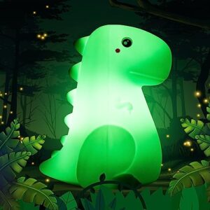 sankedou dinosaur night light for kids, touch sensor silicone 7 colors changing room decor for boys girls, rechargeable baby mood light dinosaur lamp, cute bedside lamp dinosaur gifts (green)
