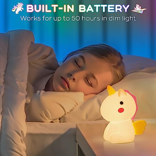 AWOFOT Unicorn Night Light for Kids, Multi-Color Kid Night Light, Rechargeable Tap Control Silicone Unicorn Night Lights for Girls Bedroom, Unicorn Lamp for Girls/Baby/Toddlers/Kids