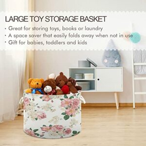 Kigai Cotton Rope Basket Floral Peony Flower Large Storage Basket for Toys Blanket Baby Laundry Basket for Nursery, Closet, Bedroom, Home Organization