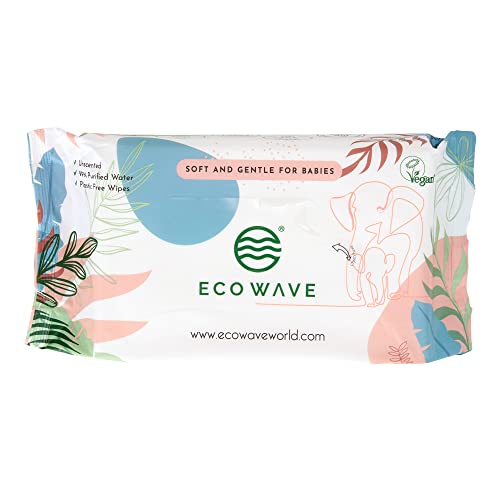 ECO WAVE Baby Wipes, 100% Biodegradable & Compostable Eco-Friendly Bamboo Water Wipes, Unscented, Hypoallergenic, Vegan, Alcohol-Free, Suitable For Sensitive Skin, 768 Wipes