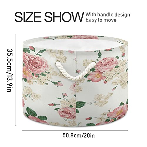 Kigai Cotton Rope Basket Floral Peony Flower Large Storage Basket for Toys Blanket Baby Laundry Basket for Nursery, Closet, Bedroom, Home Organization