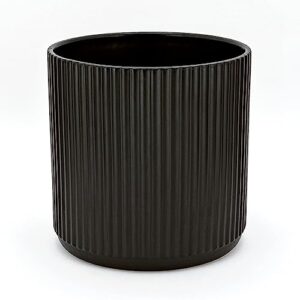 amazon basics fluted round ceramic planter, 8-inch, black