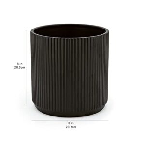Amazon Basics Fluted Round Ceramic Planter, 8-Inch, Black