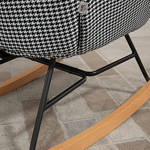 HOMCOM Glider Rocker with Ottoman Set, Houndstooth Nursery Rocking Chair, Upholstered Wingback Armchair for Living Room and Bedroom