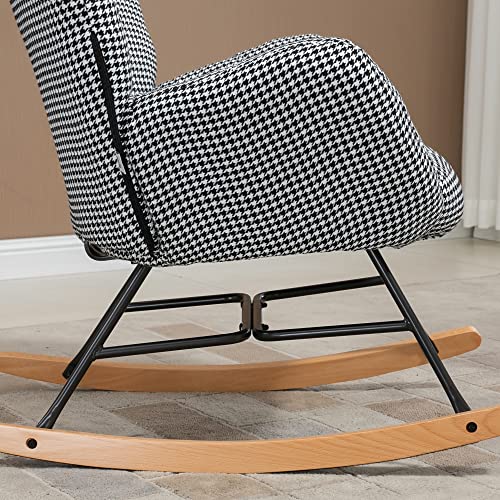 HOMCOM Glider Rocker with Ottoman Set, Houndstooth Nursery Rocking Chair, Upholstered Wingback Armchair for Living Room and Bedroom