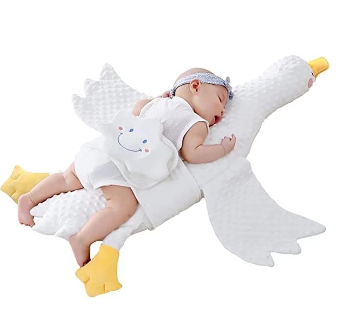 Dilyvoli Baby Pillow for Newborn White Goose Plushies Toy Pillow, 38.1" Toddler Nursery Pillow, Infant Soothing Pillow, Goose Stuffed Pillow, Toddler Exhaust Pillow - Photo Prop Shower Gift（White）