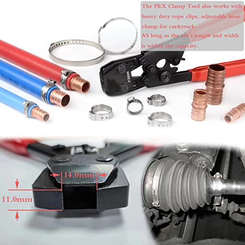 PEX Clamp Tool Ratcheting PEX Cinch Tool Pex Crimping Tool Meets ASTM 2098 and Will Work With Stainless Steel Clamps of sizes 3/8"~1" (with 20 PCS 1/2" + 10PCS 3/4" PEX Clamps & PEX Cutter)