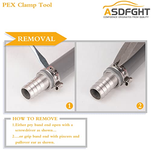 PEX Clamp Tool Ratcheting PEX Cinch Tool Pex Crimping Tool Meets ASTM 2098 and Will Work With Stainless Steel Clamps of sizes 3/8"~1" (with 20 PCS 1/2" + 10PCS 3/4" PEX Clamps & PEX Cutter)