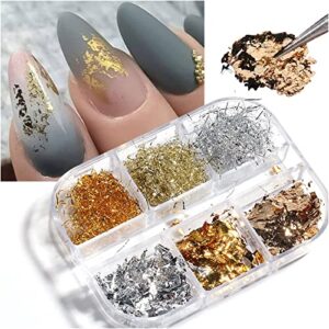 Nail Glitter Gold Silver Gold Foil Wire Platinum Fragments 6 Box Nail Jewelry for Nail Gel Decoration Gives a Different Style