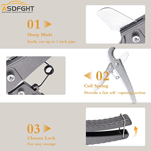 PEX Clamp Tool Ratcheting PEX Cinch Tool Pex Crimping Tool Meets ASTM 2098 and Will Work With Stainless Steel Clamps of sizes 3/8"~1" (with 20 PCS 1/2" + 10PCS 3/4" PEX Clamps & PEX Cutter)