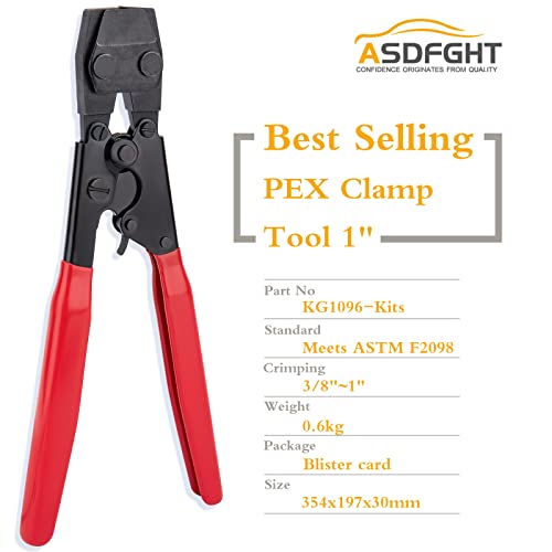 PEX Clamp Tool Ratcheting PEX Cinch Tool Pex Crimping Tool Meets ASTM 2098 and Will Work With Stainless Steel Clamps of sizes 3/8"~1" (with 20 PCS 1/2" + 10PCS 3/4" PEX Clamps & PEX Cutter)