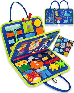 exorany busy board montessori toys for 1 2 3 4 year old boys & girls gifts, sensory toys for toddlers 1-3, autism educational travel toys, preschool activities for learning fine motor skills (blue)