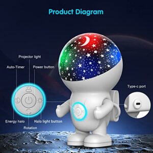 Night Light for Kids,Astronauts Star Projector with Energy Halo Light 1h Timer and 360 Degree Rotation Baby Night Light Ceiling Light Projector Best Gifts for Kids Bedroom,Girl Room Decor