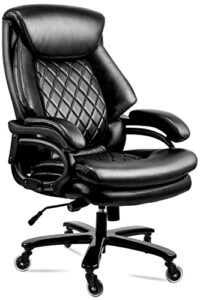 400lbs big and tall office chair wide spring seat executive office chair back support home office desk chair for heavy people computer pu leather chair with heavy duty casters 360 swivel chair (black)