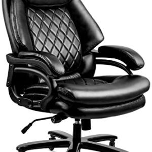 400lbs Big and Tall Office Chair Wide Spring Seat Executive Office Chair Back Support Home Office Desk Chair for Heavy People Computer PU Leather Chair with Heavy Duty Casters 360 Swivel Chair (Black)